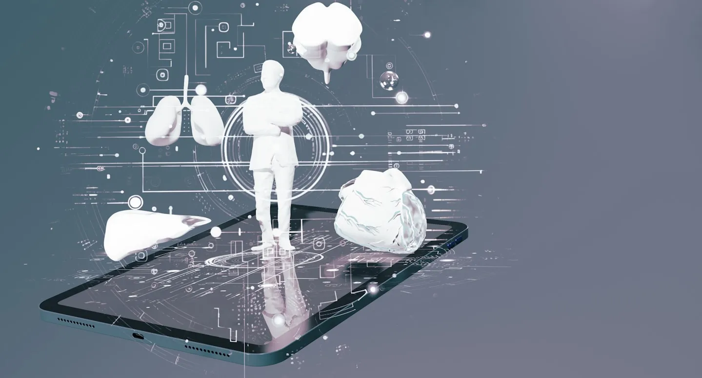 Digital anatomical models and organs emerging from a tablet