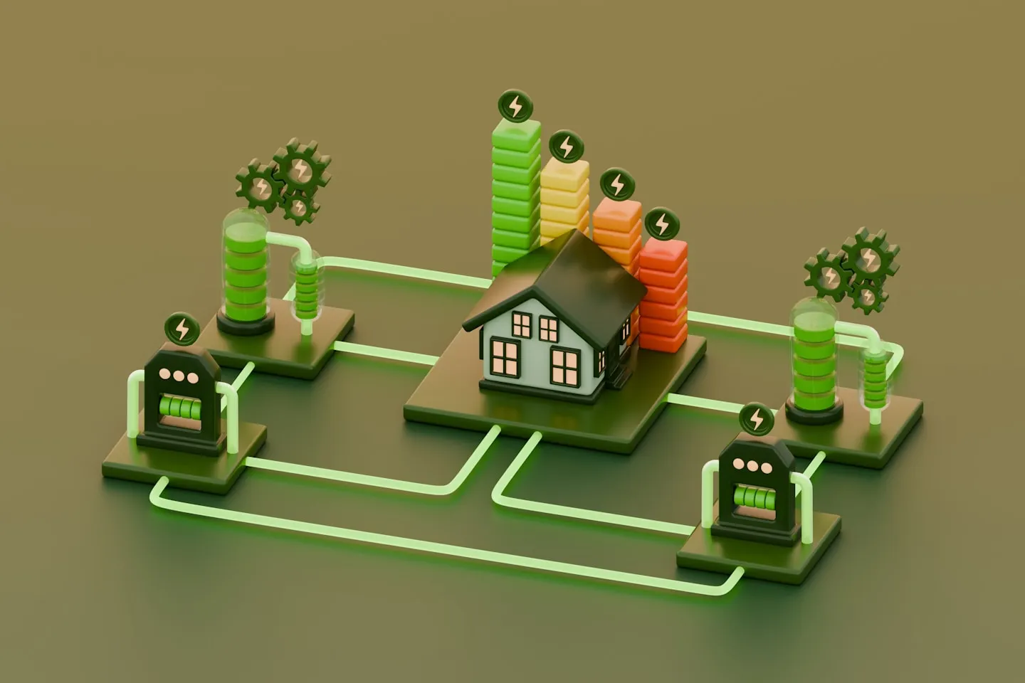 A model of a connected home, solar panels and battery storage