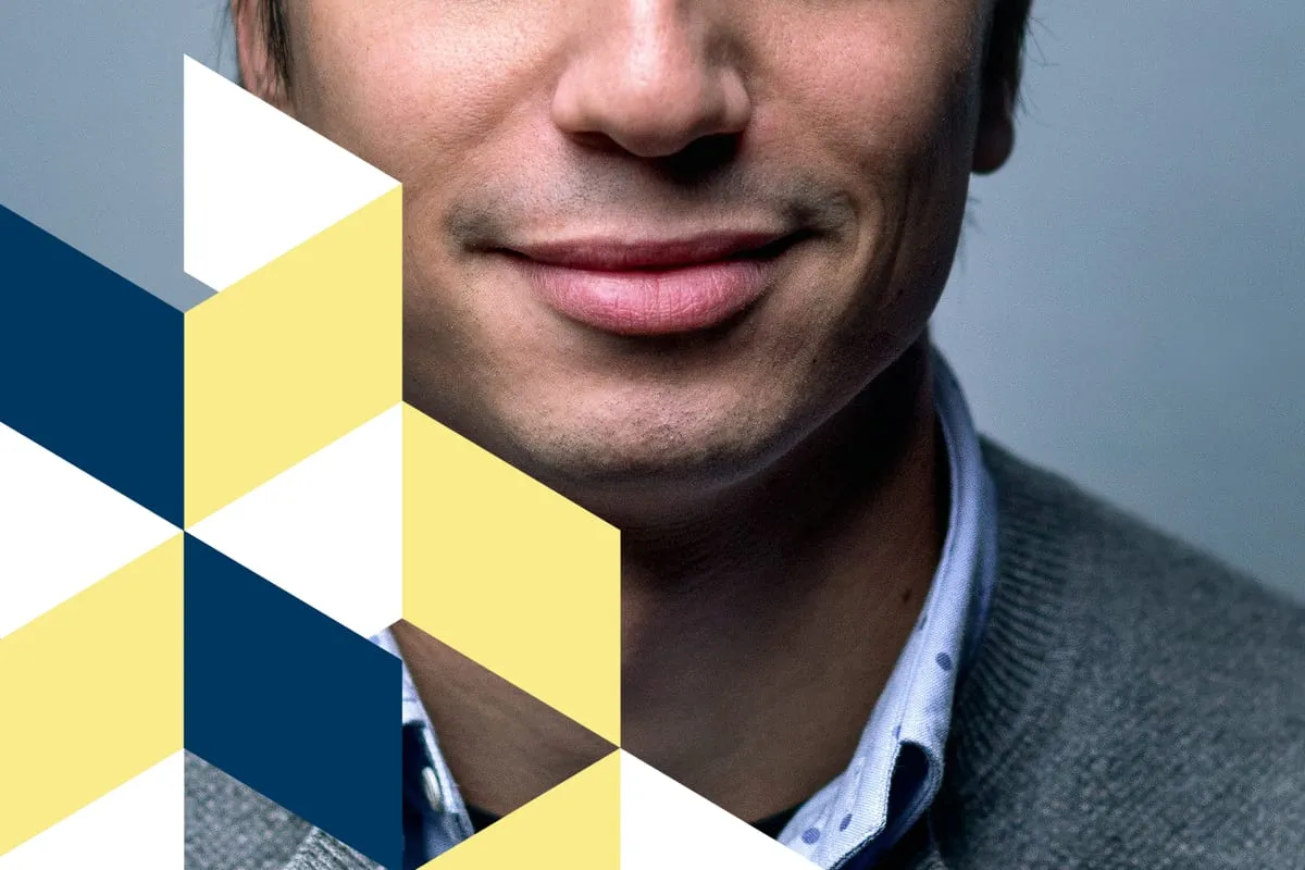 Portrait combined with a geometric brand design