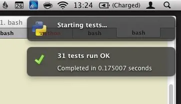 Terminal notifications showing 31 tests completed successfully