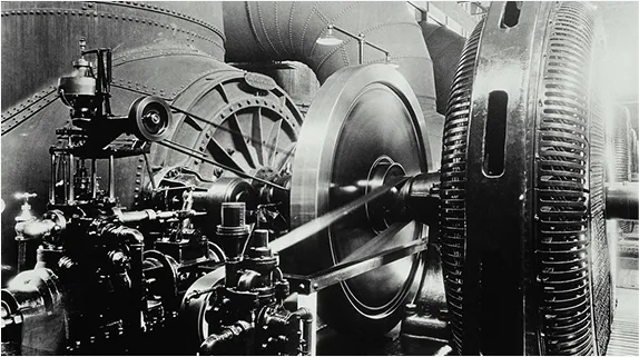 Industrial machinery with large spinning flywheels