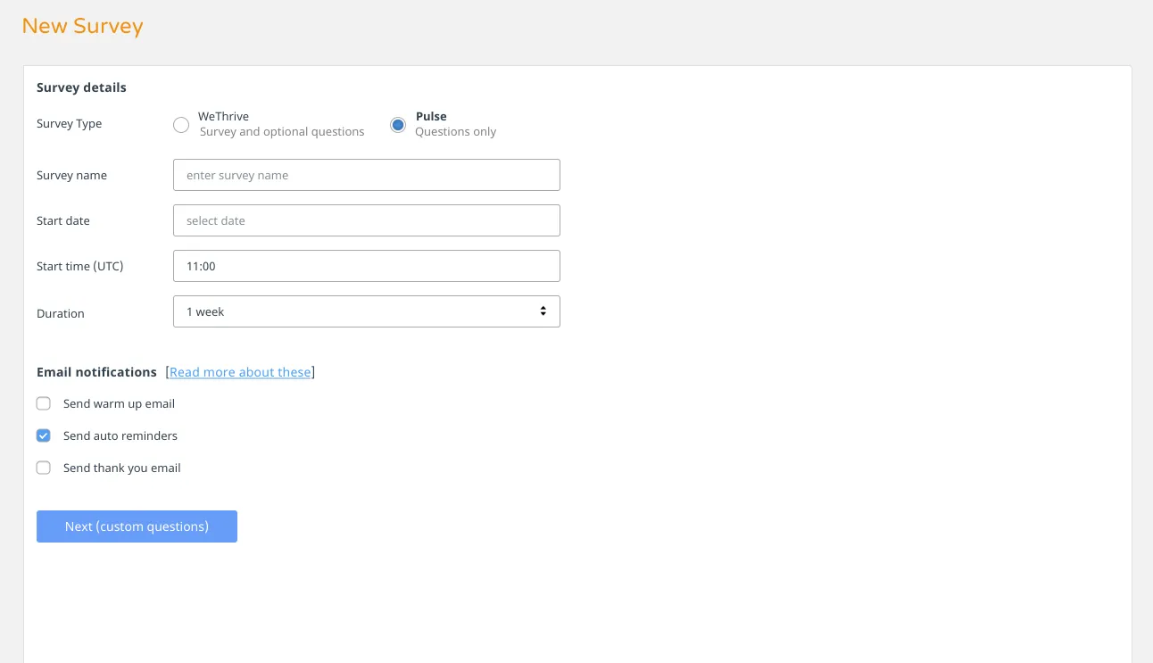 WeThrive form for creating a pulse survey
