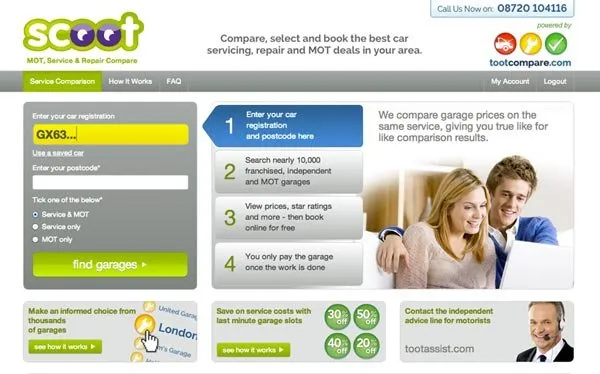 Scoot garage comparison website homepage