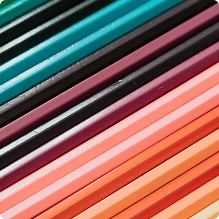 A close-up of brightly coloured pencils